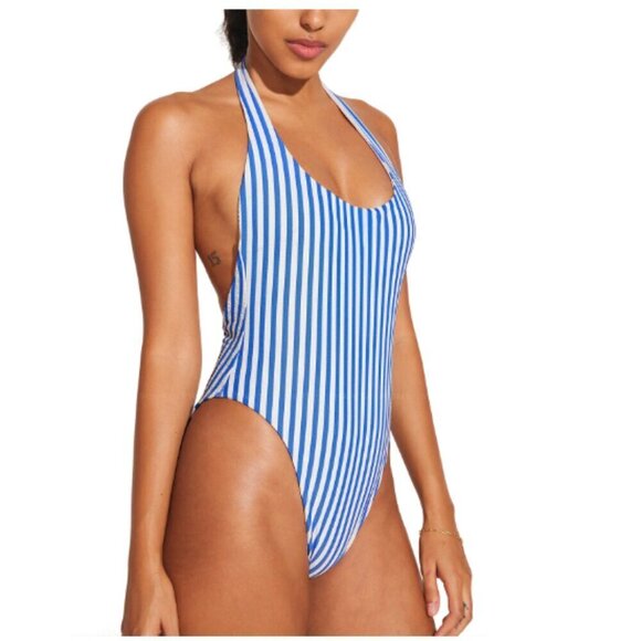 New! Vitamin A Alia One Piece Swimsuit- Blue and White Stripes - Picture 2 of 8